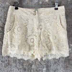 Max and Riley Size M Floral Lace Flat Front Shorts Ivory Button Zip Pockets